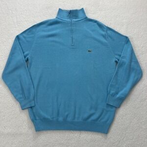 Lacoste Sweater 1/4 Zip Pullover 100% Cotton Blue‎ Men's US Size XL VTG NWT